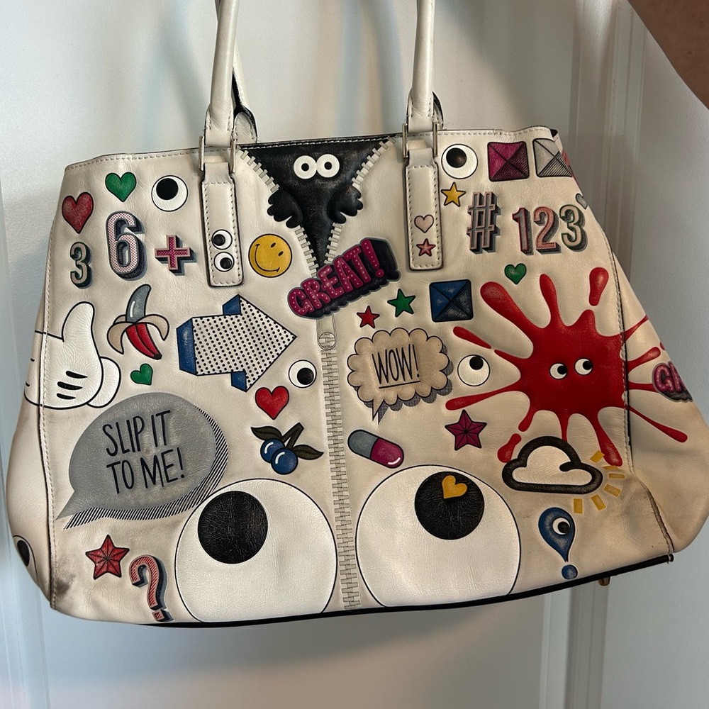Anya Hindmarch Cream Tote with Colorful Graphics